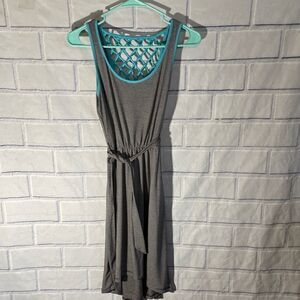 Maurices Stripe Black Turquoise caged back casual dress SZ small teal black